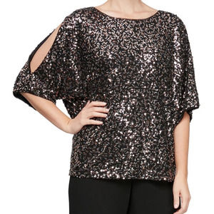 Alex Evenings Sequin Cold Shoulder Top